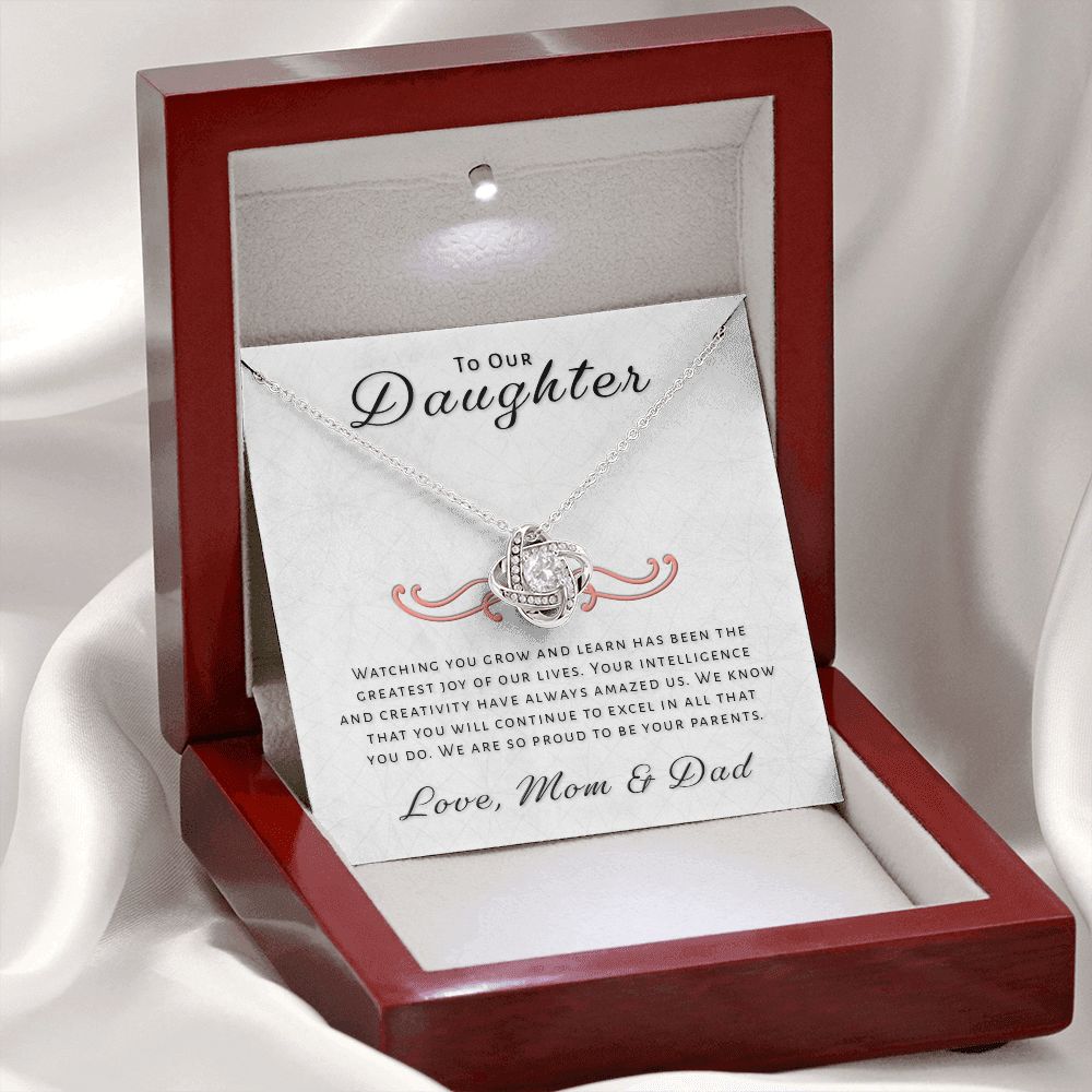 Gift for Daughter From Mom & Dad - Greatest Joy Love Knot Necklace