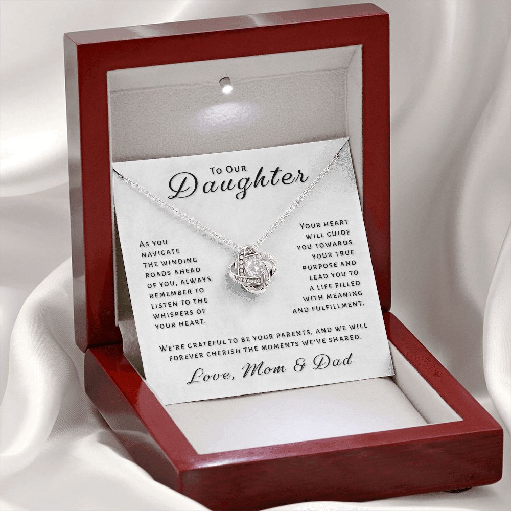 Gift For Daughter From Mom & Dad - Heart Whispers Love Knot Necklace