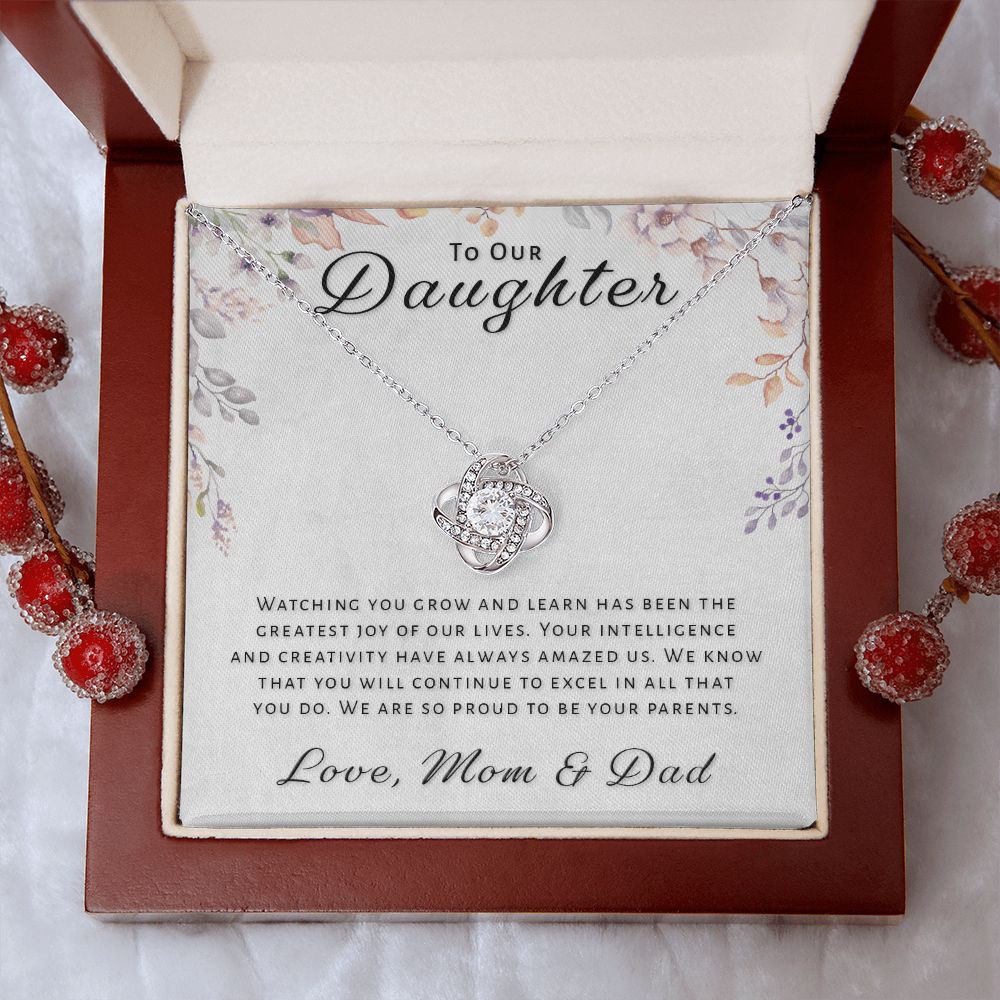 Gift for Daughter From Mom & Dad - Greatest Joy Love Knot Necklace