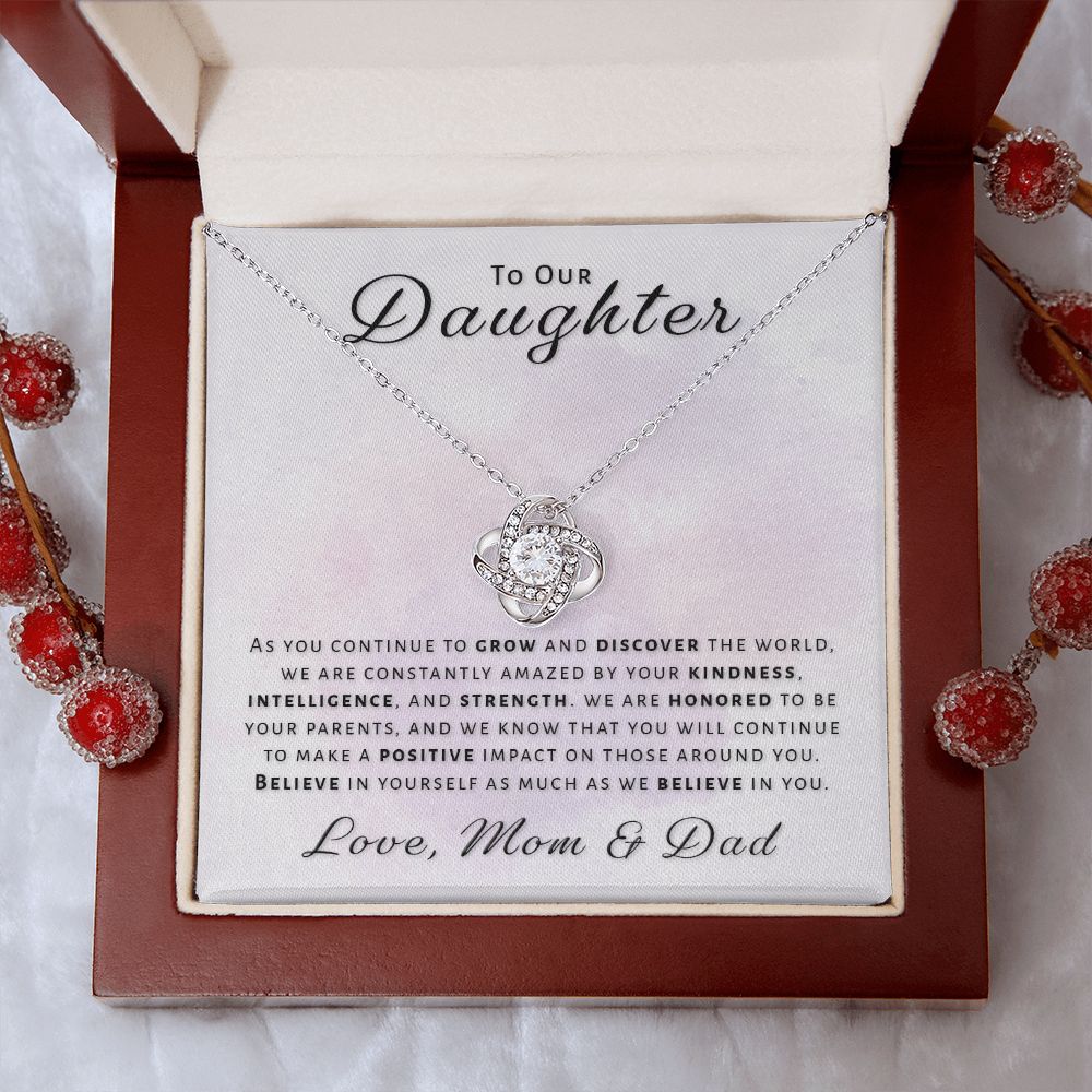 Gift for Daughter From Mom & Dad - Honored Love Knot Necklace