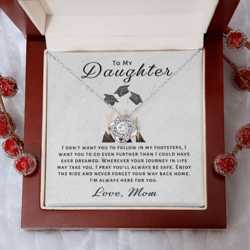 Gift For Daughter From Mom - Go Further Grad Love Knot Necklace