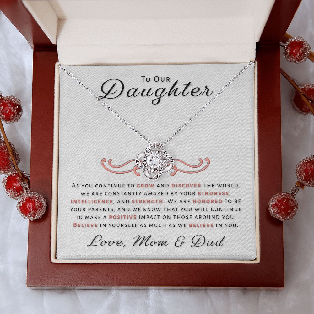 Gift for Daughter From Mom & Dad - Honored Love Knot Necklace