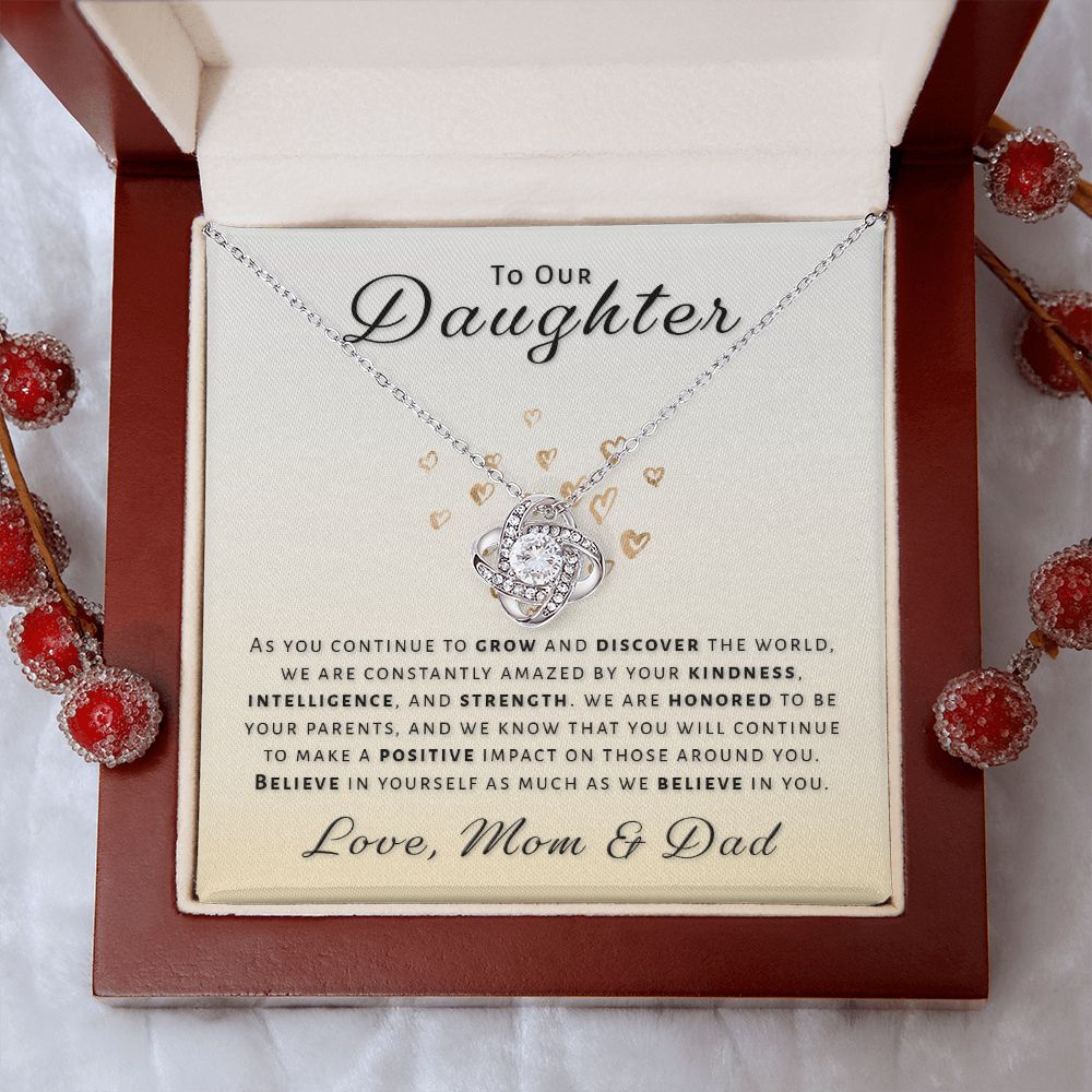 Gift for Daughter From Mom & Dad - Honored Love Knot Necklace