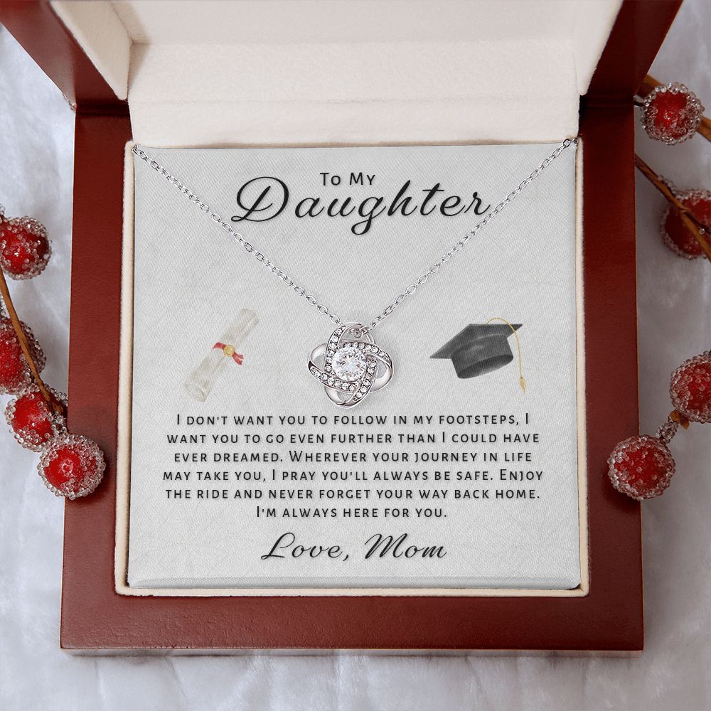 Gift For Daughter From Mom - Go Further Grad Love Knot Necklace