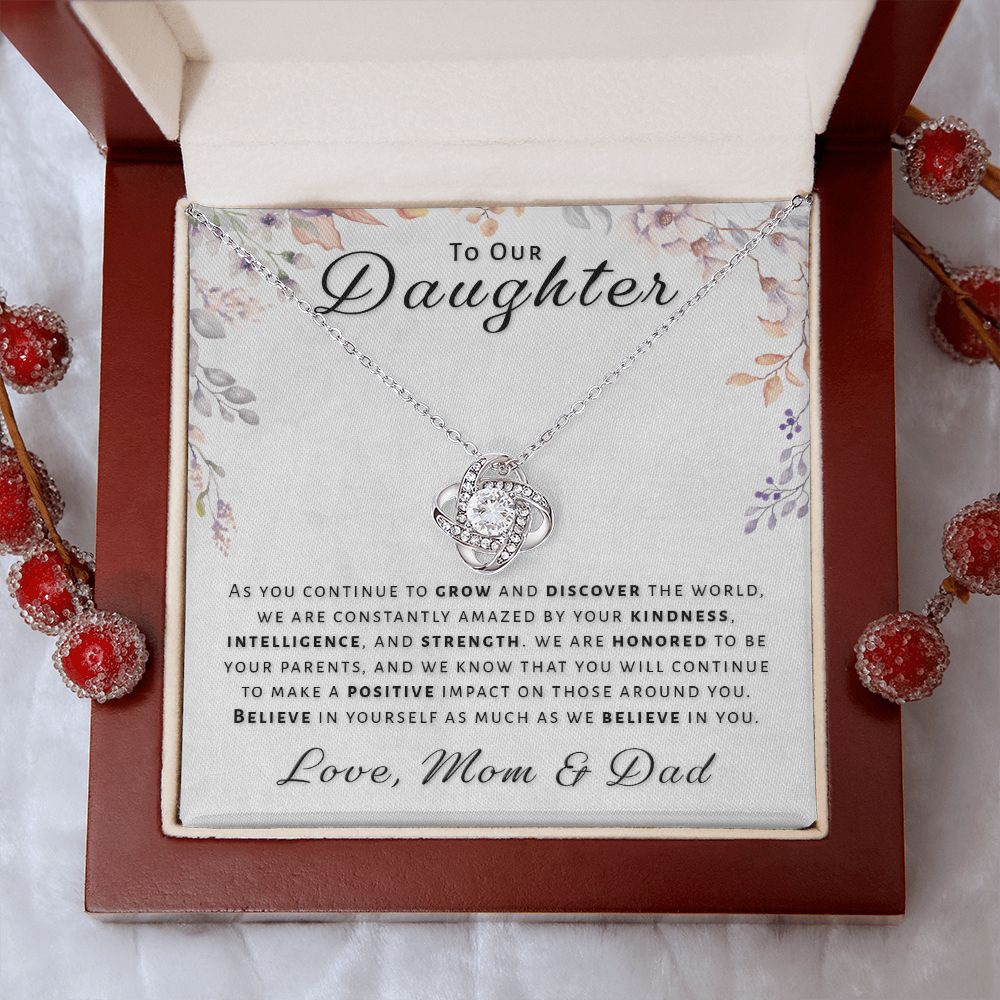 Gift for Daughter From Mom & Dad - Honored Love Knot Necklace