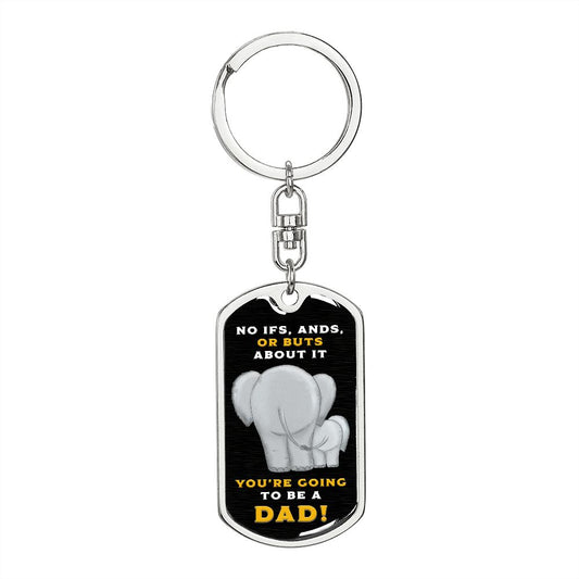 Pregnancy Announcement to the Dad - Elephant Dad and Child - Engraved Dog Tag Keychain