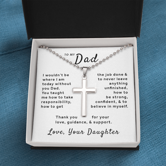 Gift For Dad From Daughter - You Taught Me Stainless Cross Necklace with Ball Chain