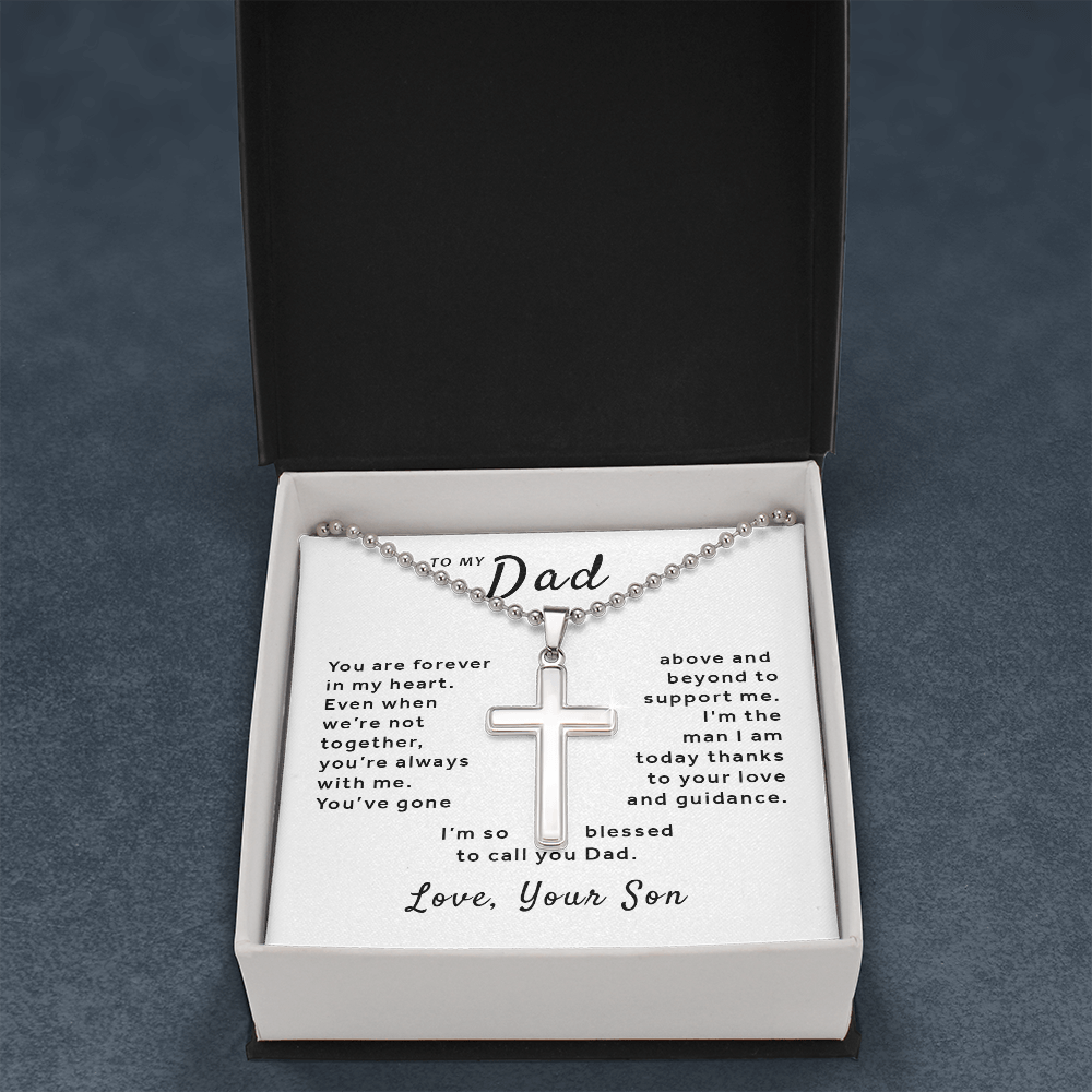 Gift For Dad From Son - So Blessed to Call You Dad Stainless Cross Necklace Ball Chain