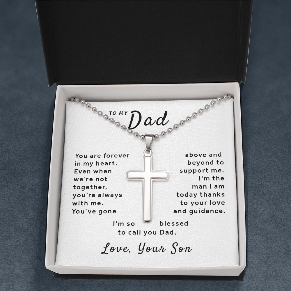 Gift For Dad From Son - So Blessed to Call You Dad Stainless Cross Necklace Ball Chain