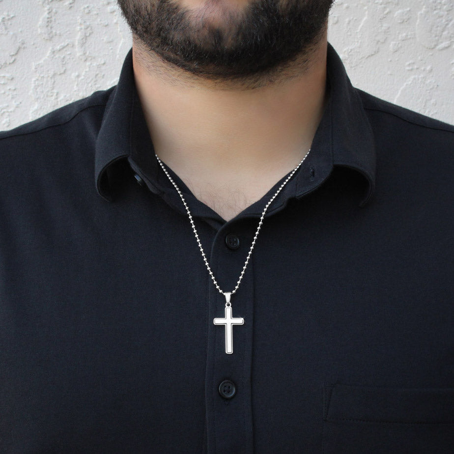 Gift For Dad From Daughter - Blessed to Call You Dad Stainless Cross Necklace Ball Chain Blue