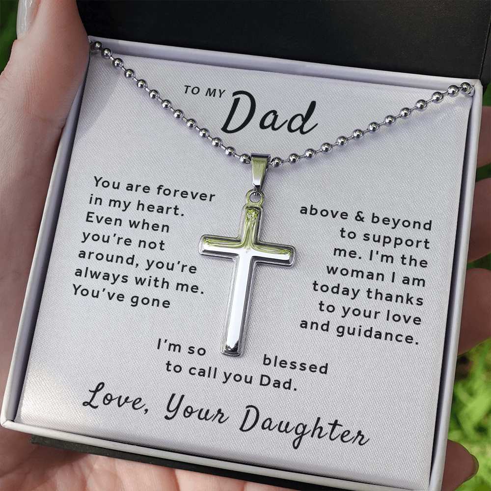 Gift For Dad From Daughter - Blessed to Call You Dad Stainless Cross Necklace Ball Chain