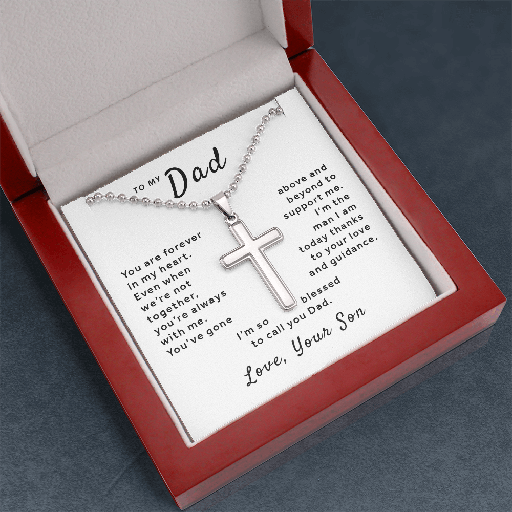 Gift For Dad From Son - So Blessed to Call You Dad Stainless Cross Necklace Ball Chain