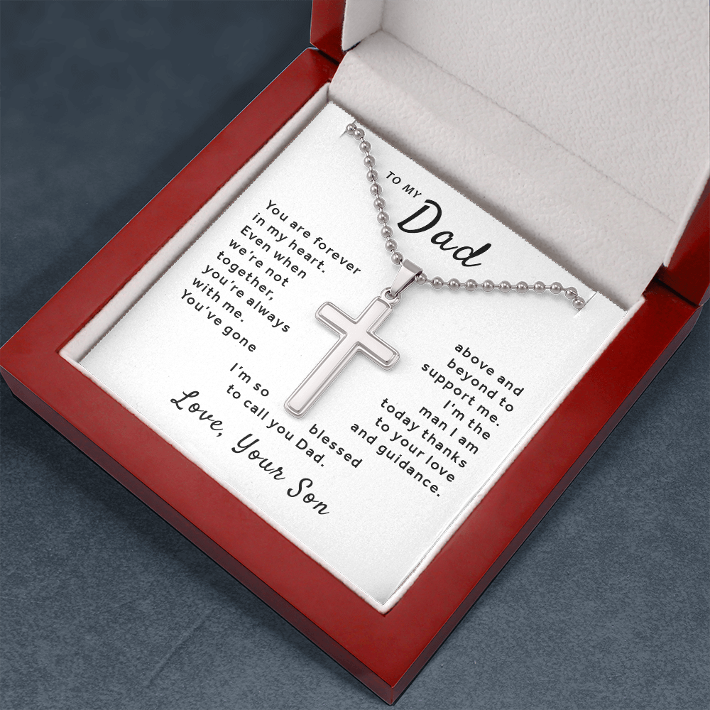 Gift For Dad From Son - So Blessed to Call You Dad Stainless Cross Necklace Ball Chain