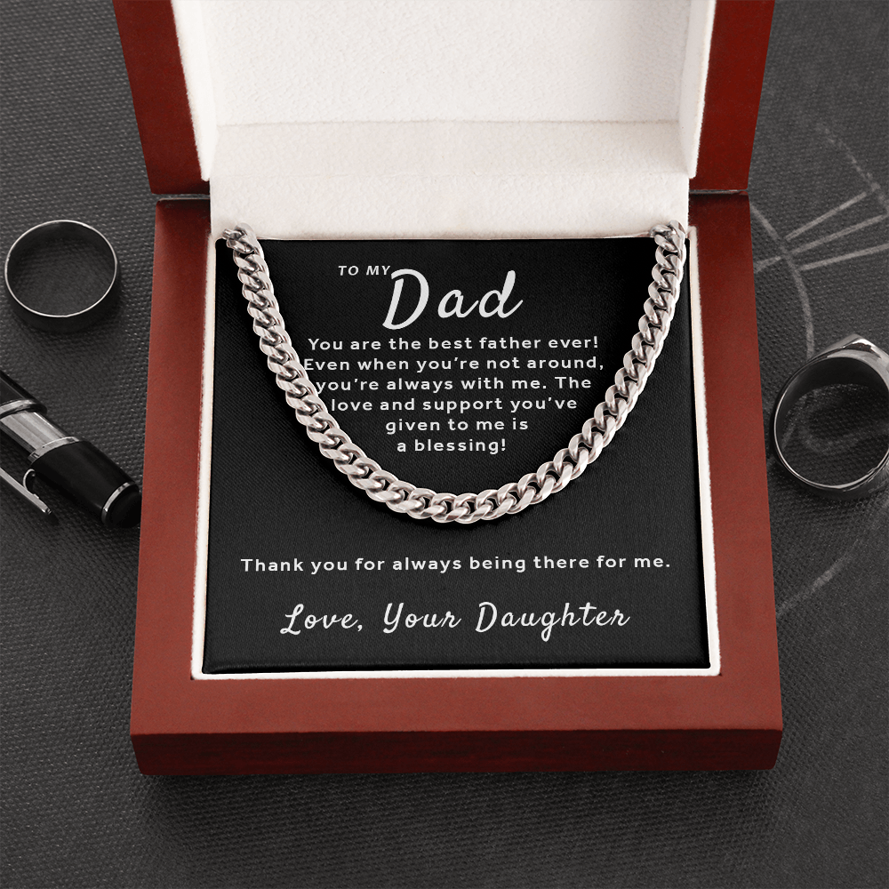 Gift For Dad From Daughter - Best Father Cuban Link Chain - Black