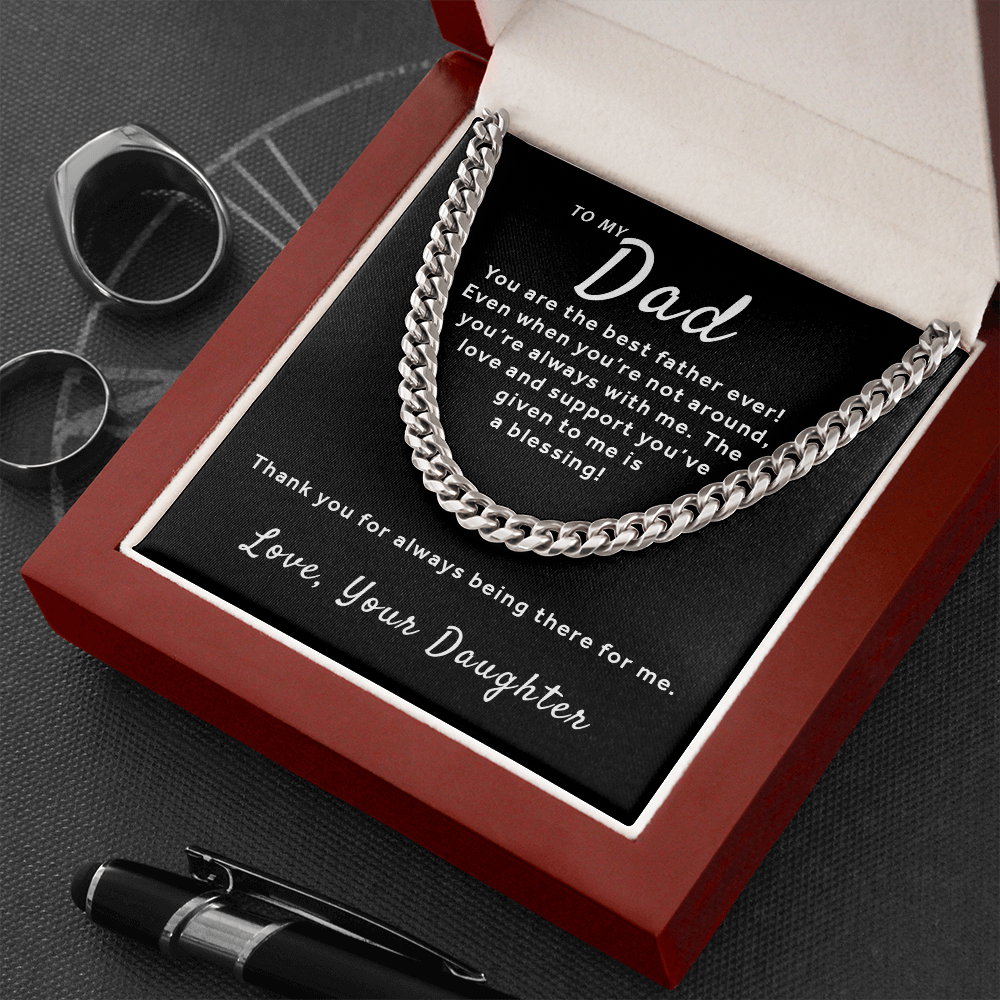 Gift For Dad From Daughter - Best Father Cuban Link Chain - Black