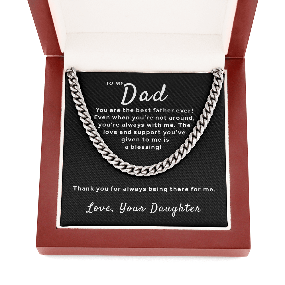 Gift For Dad From Daughter - Best Father Cuban Link Chain - Black