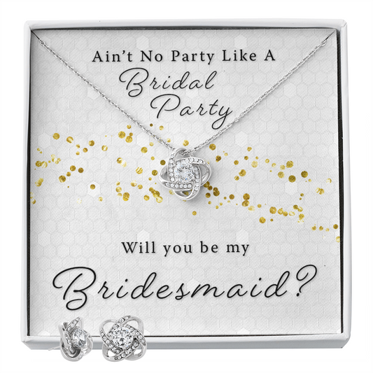 Bridesmaid Proposal Gift - Bridal Party Love Knot Necklace & Earring Set