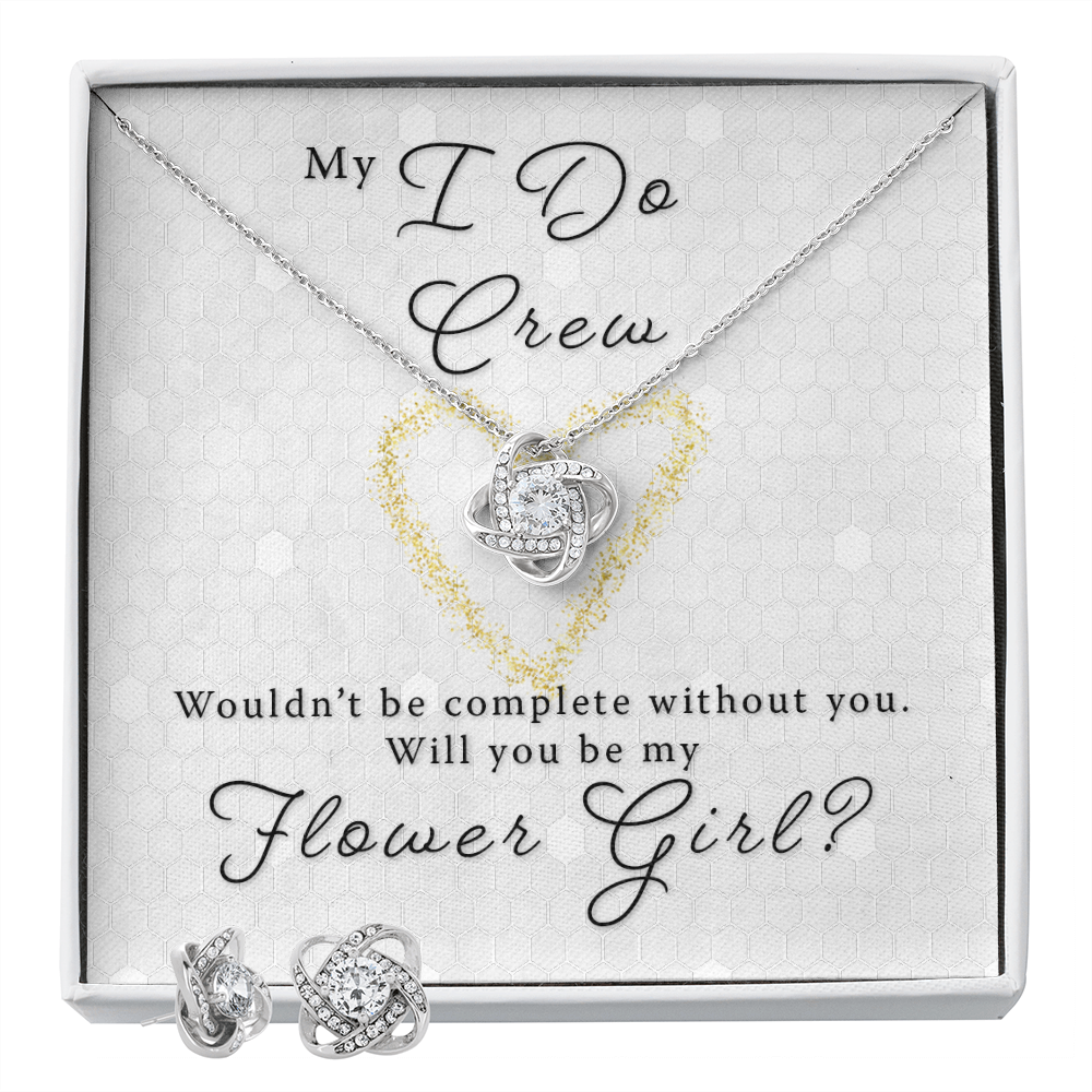 Flower Girl Proposal Gift - I Do Crew Love Knot Necklace & Earring Set