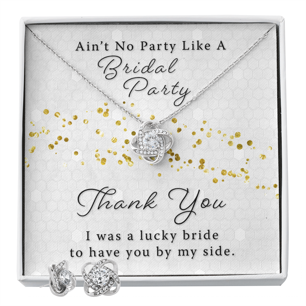 Bridesmaid-MOH Thank You Gift - Bridal Party Love Knot Necklace & Earring Set