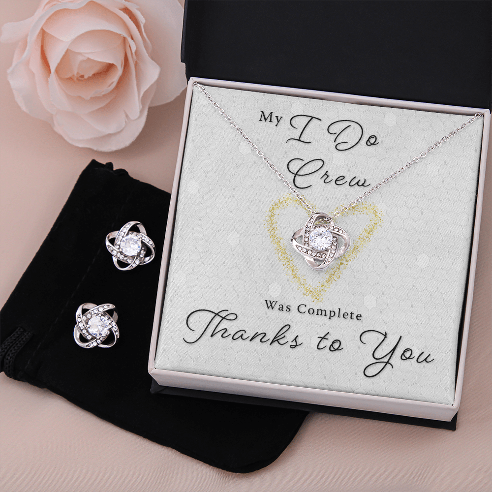 Bridesmaid-MOH Thank You Gift - I Do Crew Love Knot Necklace & Earring Set