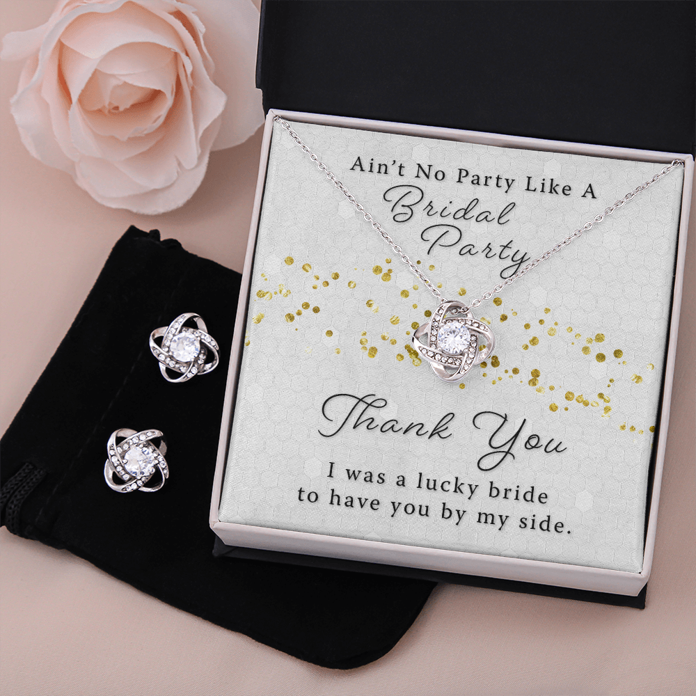 Bridesmaid-MOH Thank You Gift - Bridal Party Love Knot Necklace & Earring Set