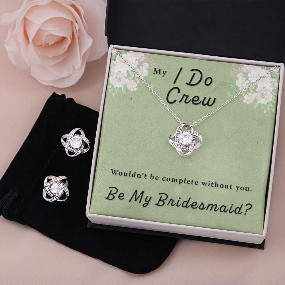 Bridesmaid Proposal Gift - I Do Crew Love Knot Necklace & Earring Set