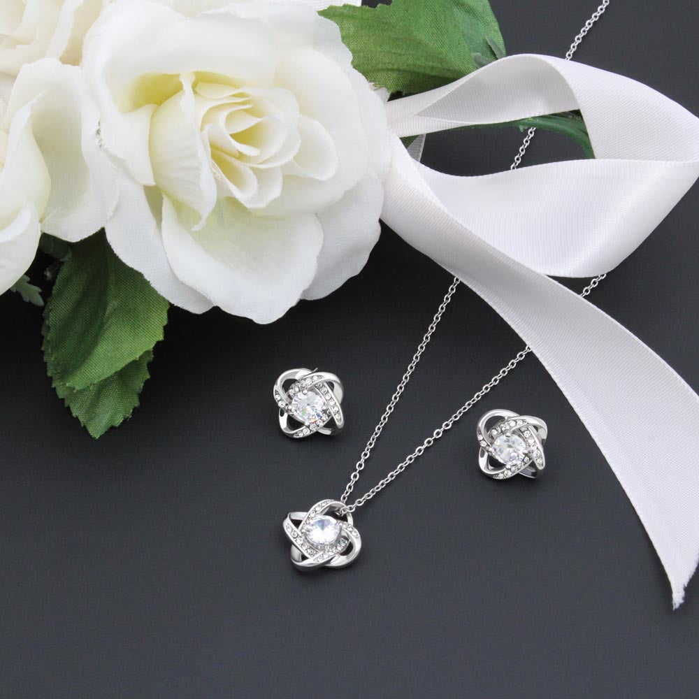 Flower Girl Proposal Gift - I Do Crew Love Knot Necklace & Earring Set