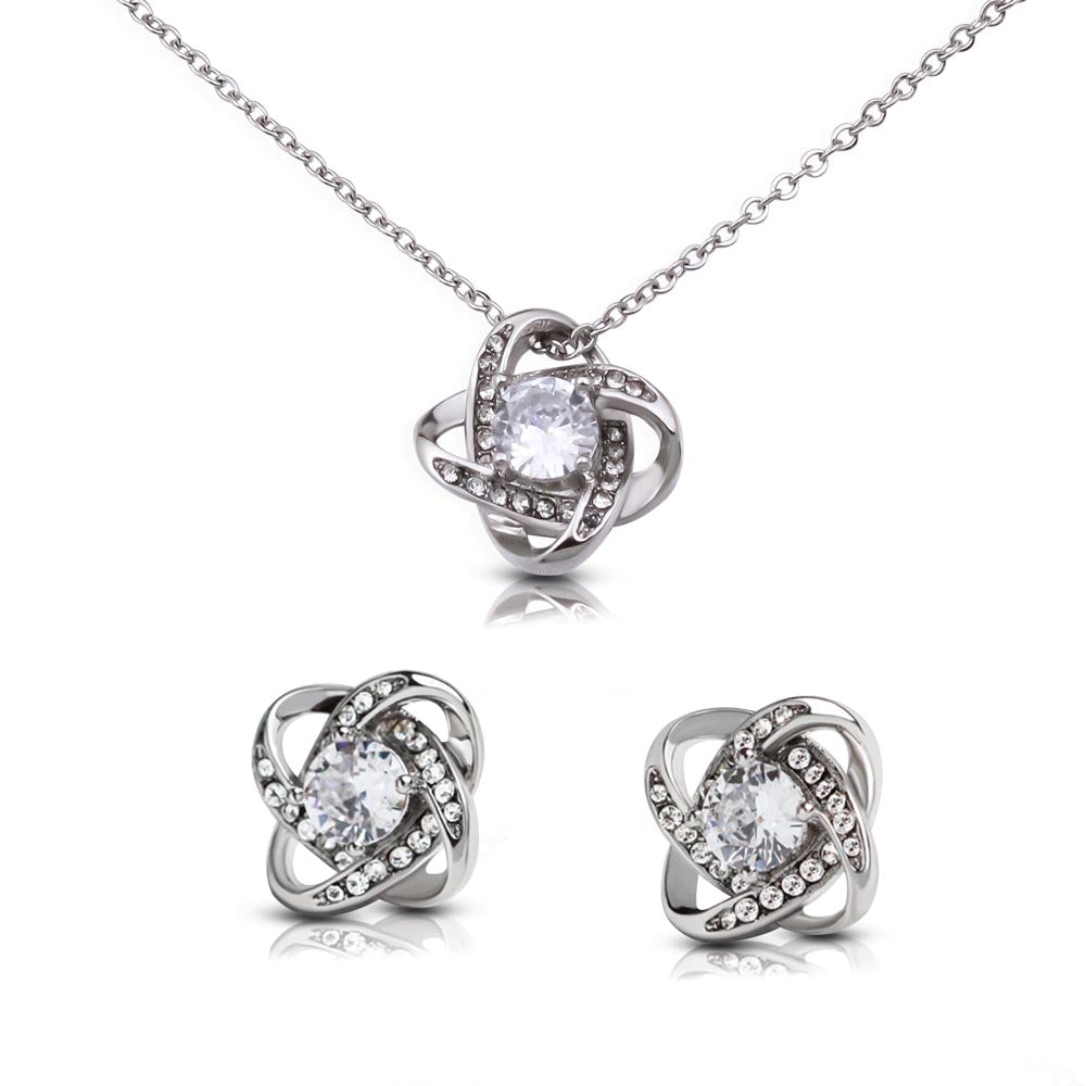 Flower Girl Proposal Gift - I Do Crew Love Knot Necklace & Earring Set