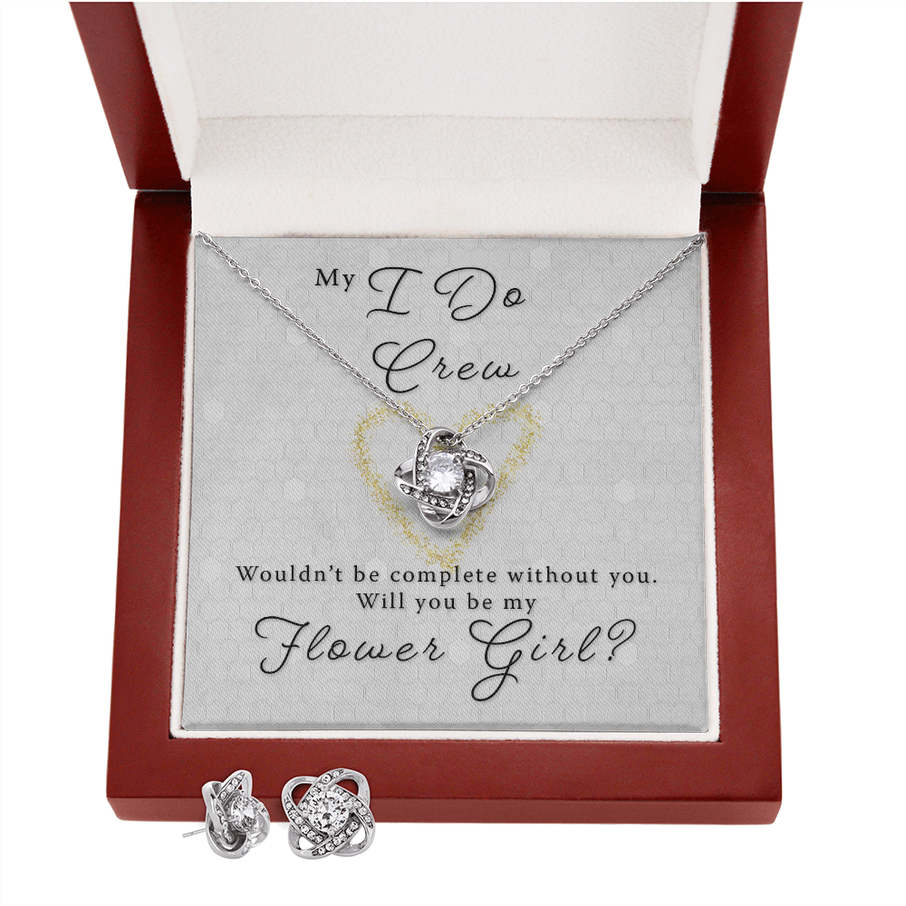 Flower Girl Proposal Gift - I Do Crew Love Knot Necklace & Earring Set