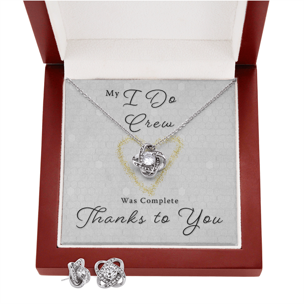 Bridesmaid-MOH Thank You Gift - I Do Crew Love Knot Necklace & Earring Set