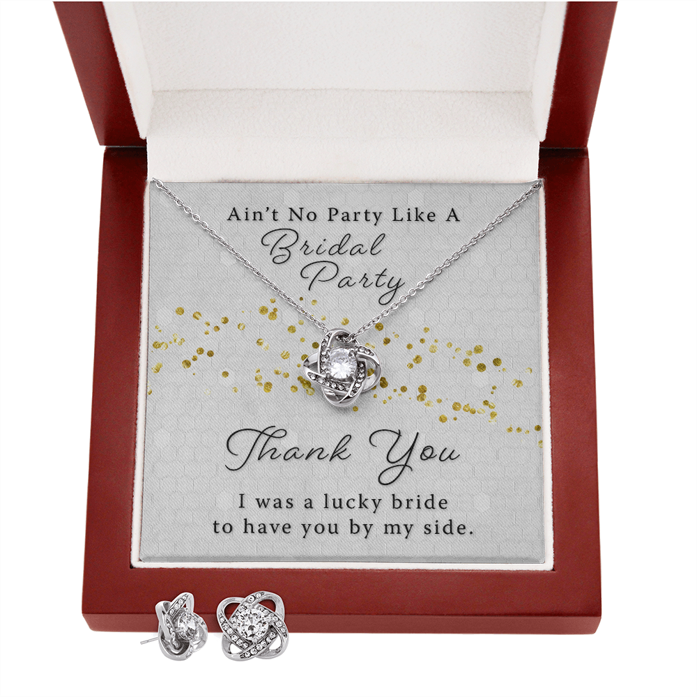 Bridesmaid-MOH Thank You Gift - Bridal Party Love Knot Necklace & Earring Set