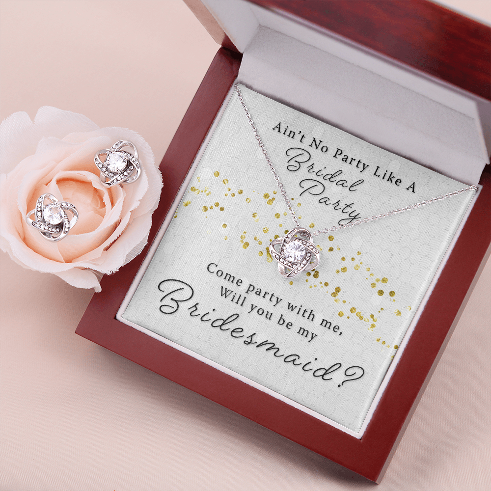 Bridesmaid Proposal Gift - Bridal Party Love Knot Necklace & Earring Set