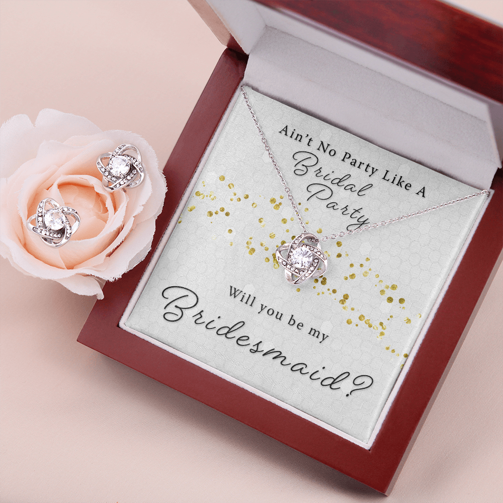 Bridesmaid Proposal Gift - Bridal Party Love Knot Necklace & Earring Set