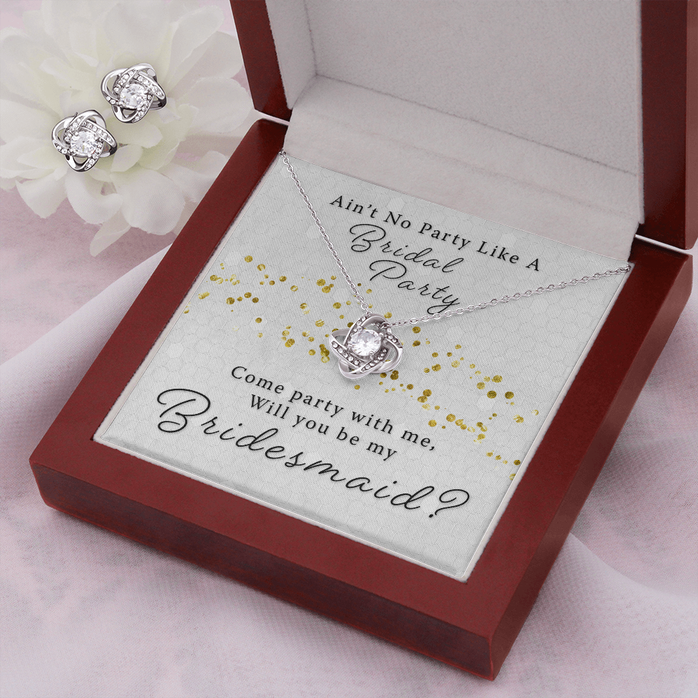 Bridesmaid Proposal Gift - Bridal Party Love Knot Necklace & Earring Set