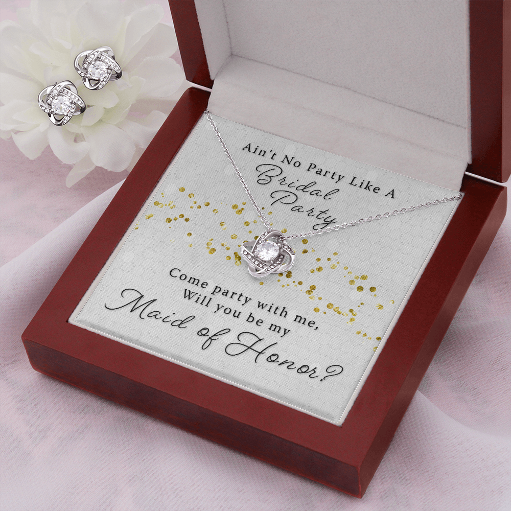 Maid of Honor Proposal Gift - Bridal Party Love Knot Necklace & Earring Set