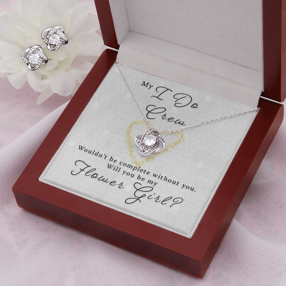 Flower Girl Proposal Gift - I Do Crew Love Knot Necklace & Earring Set