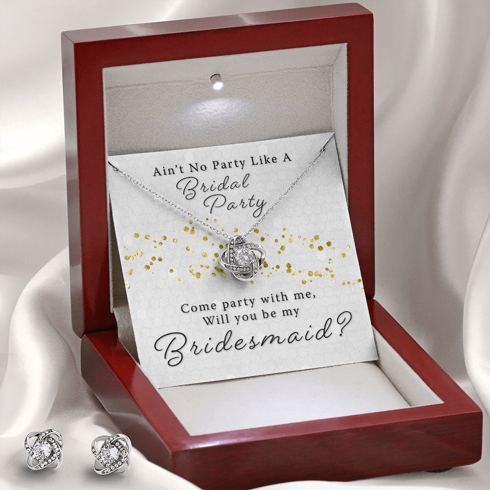 Bridesmaid Proposal Gift - Bridal Party Love Knot Necklace & Earring Set