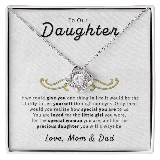 Gift For Daughter From Mom & Dad - Special to Us Love Knot Necklace