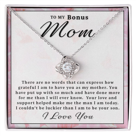 Gift For Bonus Mom From Son - I Couldn't Be Luckier Love Knot Necklace