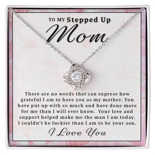 Gift For Stepped Up Mom From Son - I Couldn't Be Luckier Love Knot Necklace