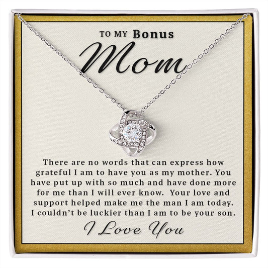 Gift For Bonus Mom From Son - I Couldn't Be Luckier Love Knot Necklace