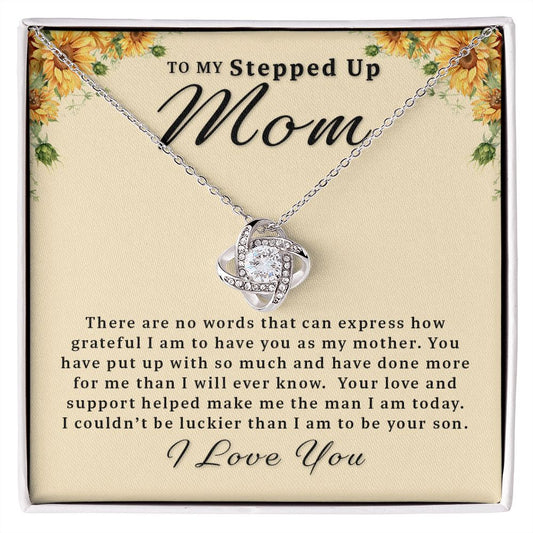 Gift For Stepped Up Mom From Son - I Couldn't Be Luckier Love Knot Necklace