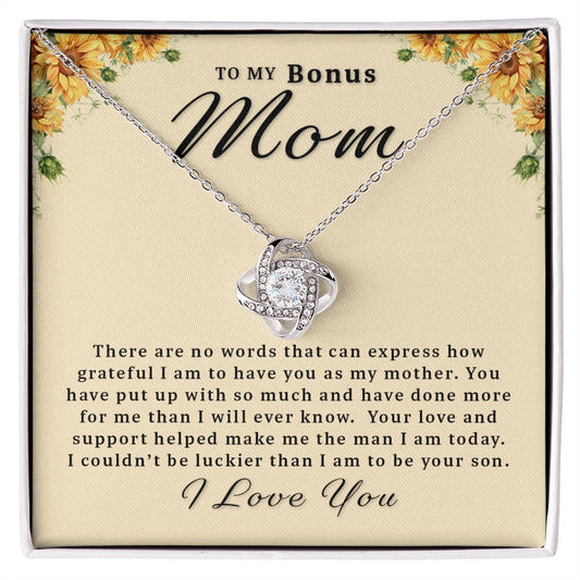 Gift For Bonus Mom From Son - I Couldn't Be Luckier Love Knot Necklace