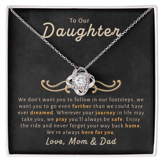 Gift For Daughter From Mom & Dad - Go Further Love Knot Necklace