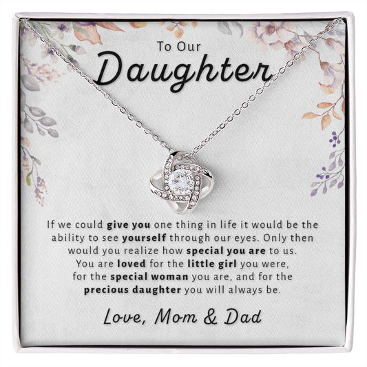 Gift For Daughter From Mom & Dad - Special to Us Love Knot Necklace