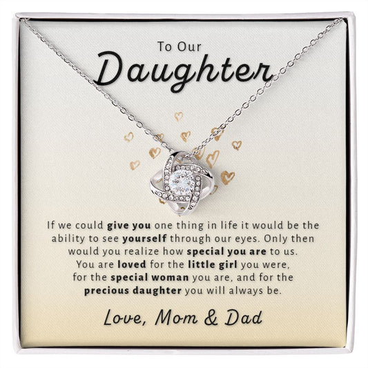 Gift For Daughter From Mom & Dad - Special to Us Love Knot Necklace