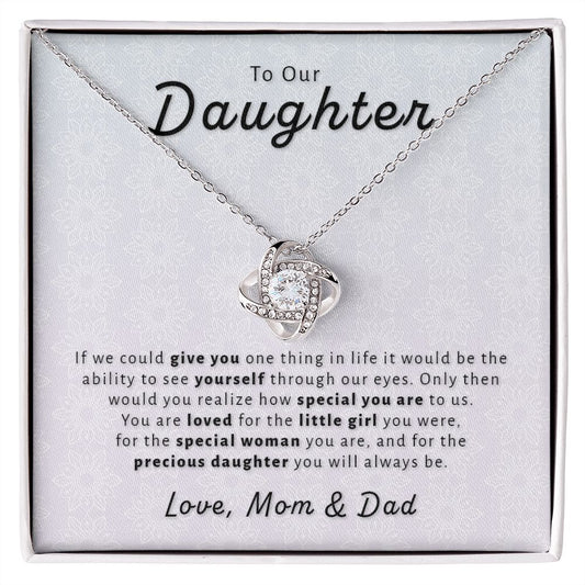 Gift For Daughter From Mom & Dad - Special to Us Love Knot Necklace