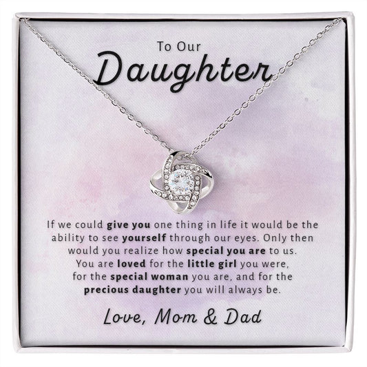 Gift For Daughter From Mom & Dad - Special to Us Love Knot Necklace