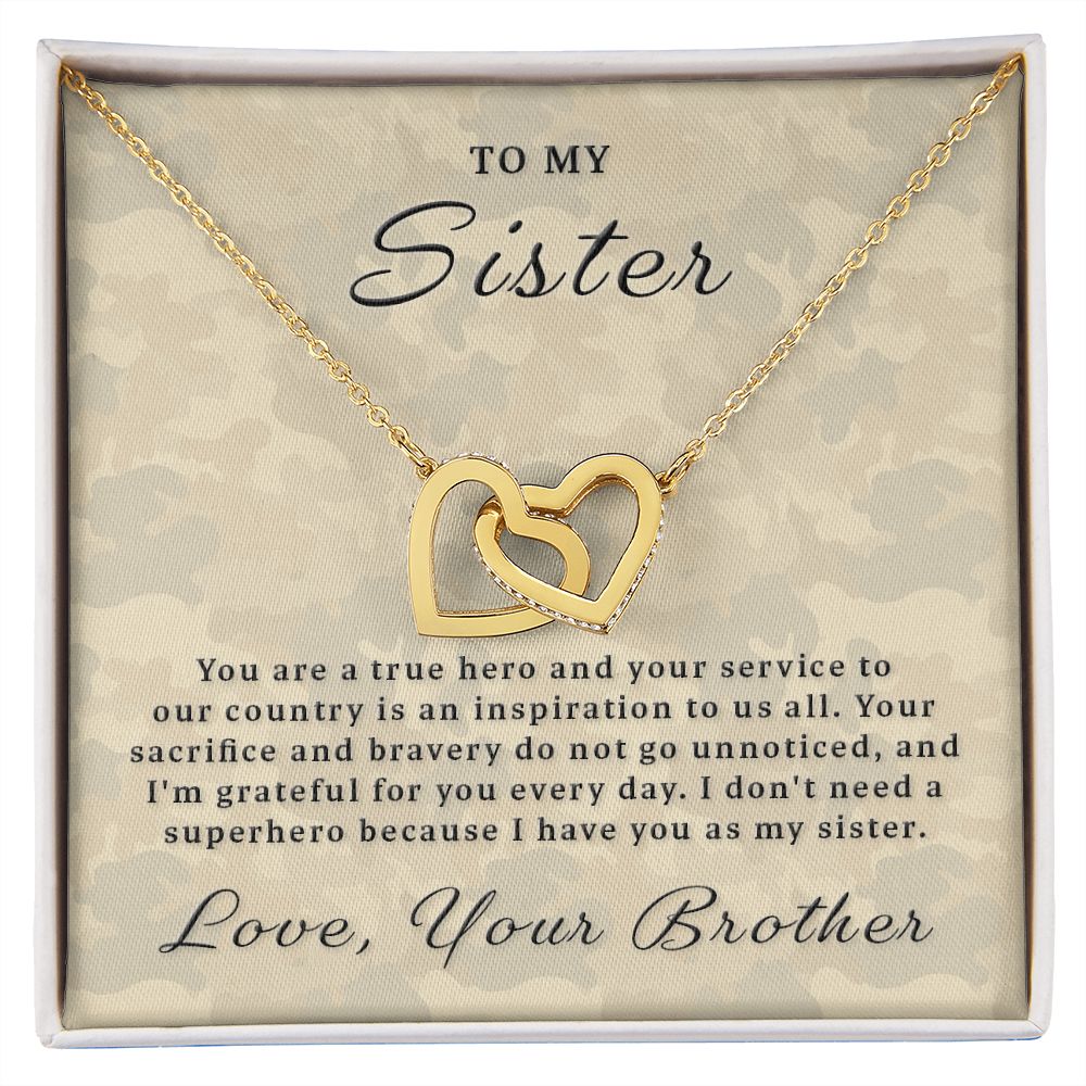 Gift for Military Sister - True Hero Interlocking Hearts Necklace