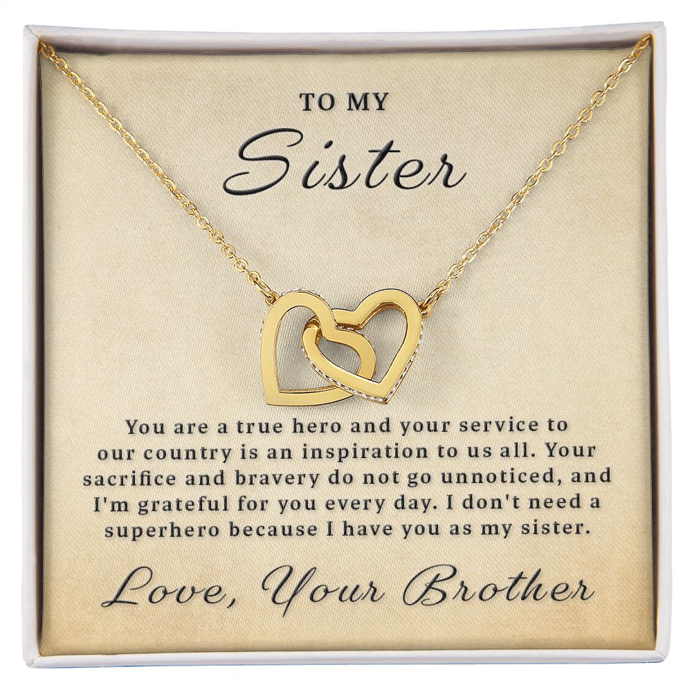 Gift for Military Sister - True Hero Interlocking Hearts Necklace